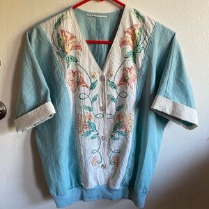 Super cute vintage 80s blue and pink button up